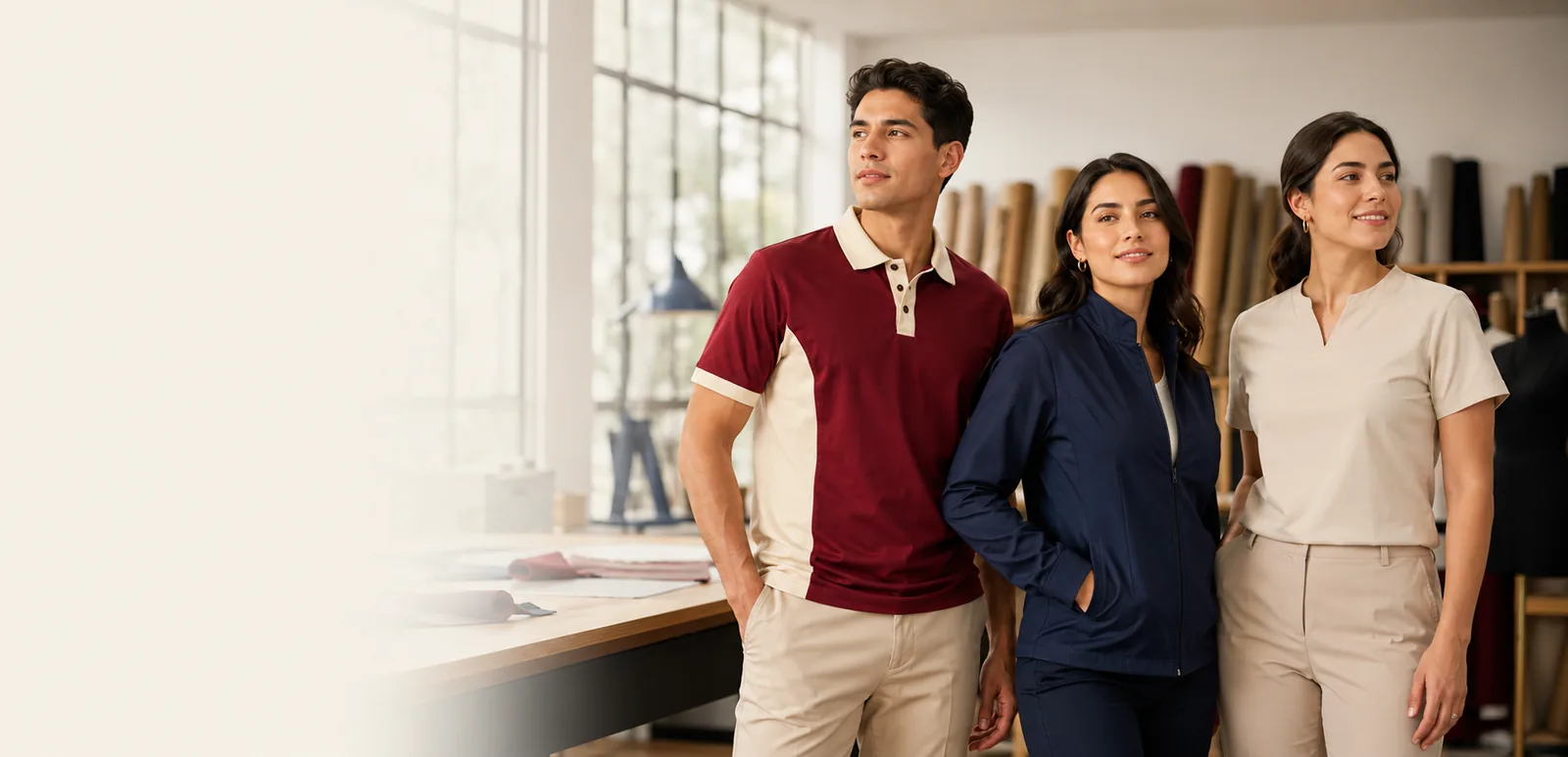 Equipo vistiendo prendas en colores corporativos